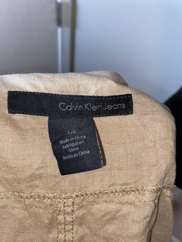 Calvin Klein Jeans Beige Tan 100% Linen Utility Jacket Women’s Size Large - Picture 8 of 10