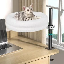 Cat Desk Bed  360° Rotating & Adjustable Soft Velvet Cat Nest Furniture for Pets