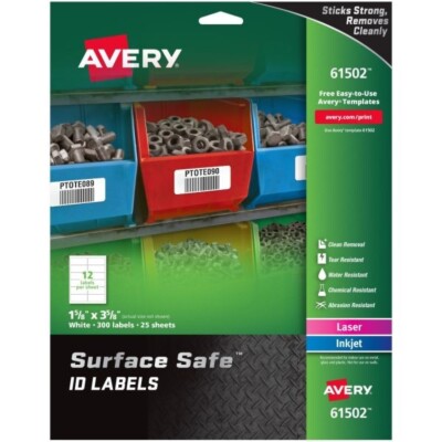 Avery  Surface Safe  Durable ID Labels, Removable Adhesive,Water (61505)