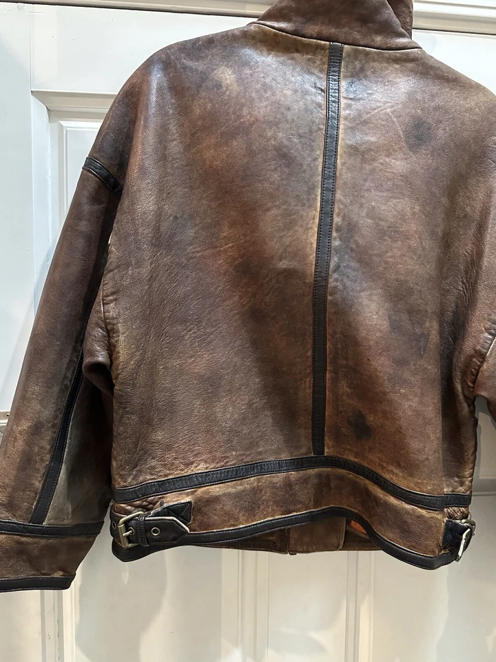 1990 CHAQUETA BOMBER AVIADOR PIEL CORDERO MARRÓN VINTAGE Talla M Foto 2 de 4