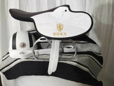 Black/White Patent Race Exercise Horse Synthetic Saddle Helmet Not Included  .