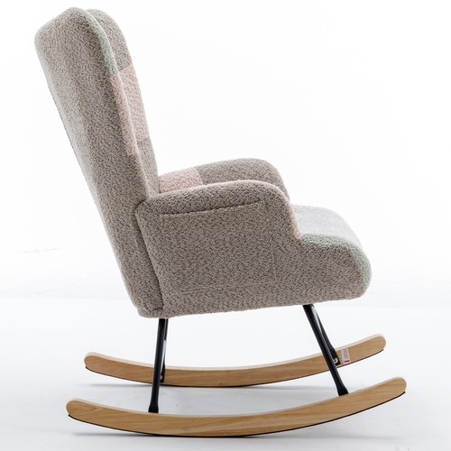 Modern Patchwork Accent Chair with Solid Wood Armrest and Feet, Mid-Century Mode - Picture 13 of 24