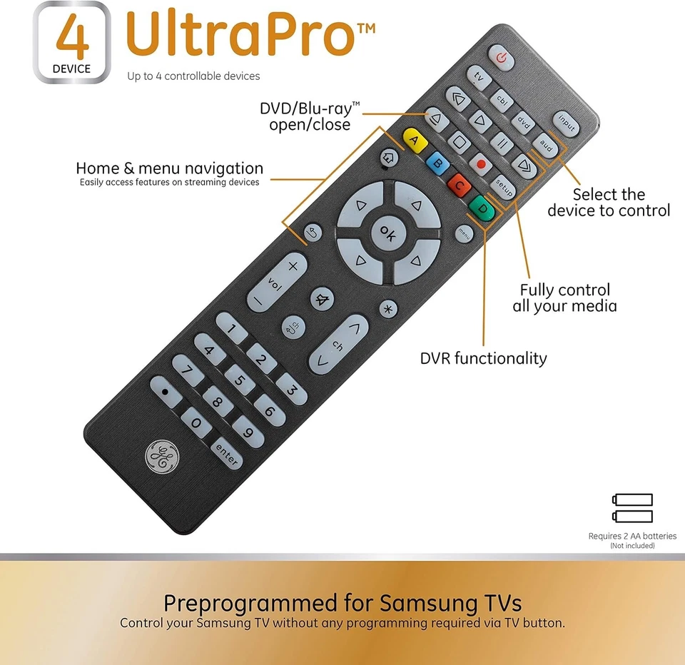 GE 4-Device Universal Remote Control in Graphite, Model 48848 (A327) - Image 3 of 4