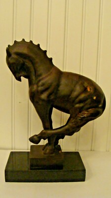 Unique Vintage Bronze/Metal Wild HORSE Statue with Marble Base 7.12 pounds