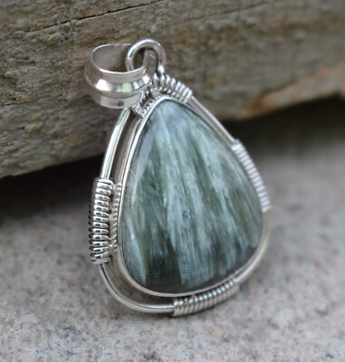 Solid 925 Sterling Silver Natural Seraphinite Designer Handmade Pendants PL-17