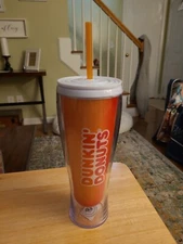 Dunkin Donuts 21oz  Acrylic Tumbler Orange Travel Cup 