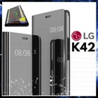 COVER FLIP PER LG K42 CUSTODIA LIBRO NERA A SPECCHIO CLEAR VIEW 360° K 42