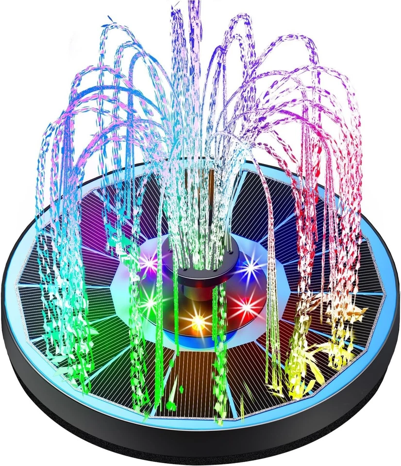 Colorful LED Solar Fountain with 2200mAh Battery - Ideal for Outdoor Spaces - Image 3 of 4