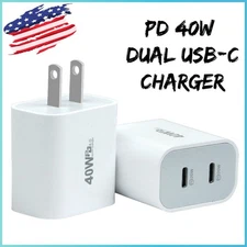 Fast USB C Charger Block PD 40W Dual Type C Power Adapter Wall Charger Plug Lot