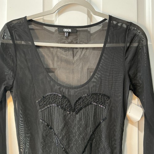 NUEVA BLUSA TOP MANGA LARGA TRANSPARENTE BORDADA CON CUENTAS ASOS talla 6 - Imagen 2 de 5