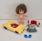 Vintage 60’s Liddle Kiddles Babe Biddle w Dress Jacket Shoes Yellow Sports Car