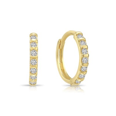 14K massives Gold 0,14Ct Pave Diamant Mini Eternity Huggie Creolen Ohrringe Lab Grown
