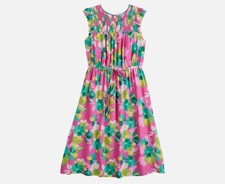 Draper James RSVP Size M Smocked Yoke Ruffle Midi Length Dress Multi-Color Rayon