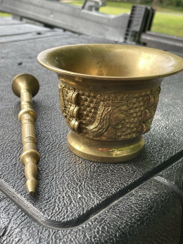 Brass Mortar & Pestle Set, Gold Color, Solid/Plain Pattern, Brass Material