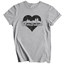 Retro Amsterdam Netherlands Skyline Heart Distressed T-Shirt