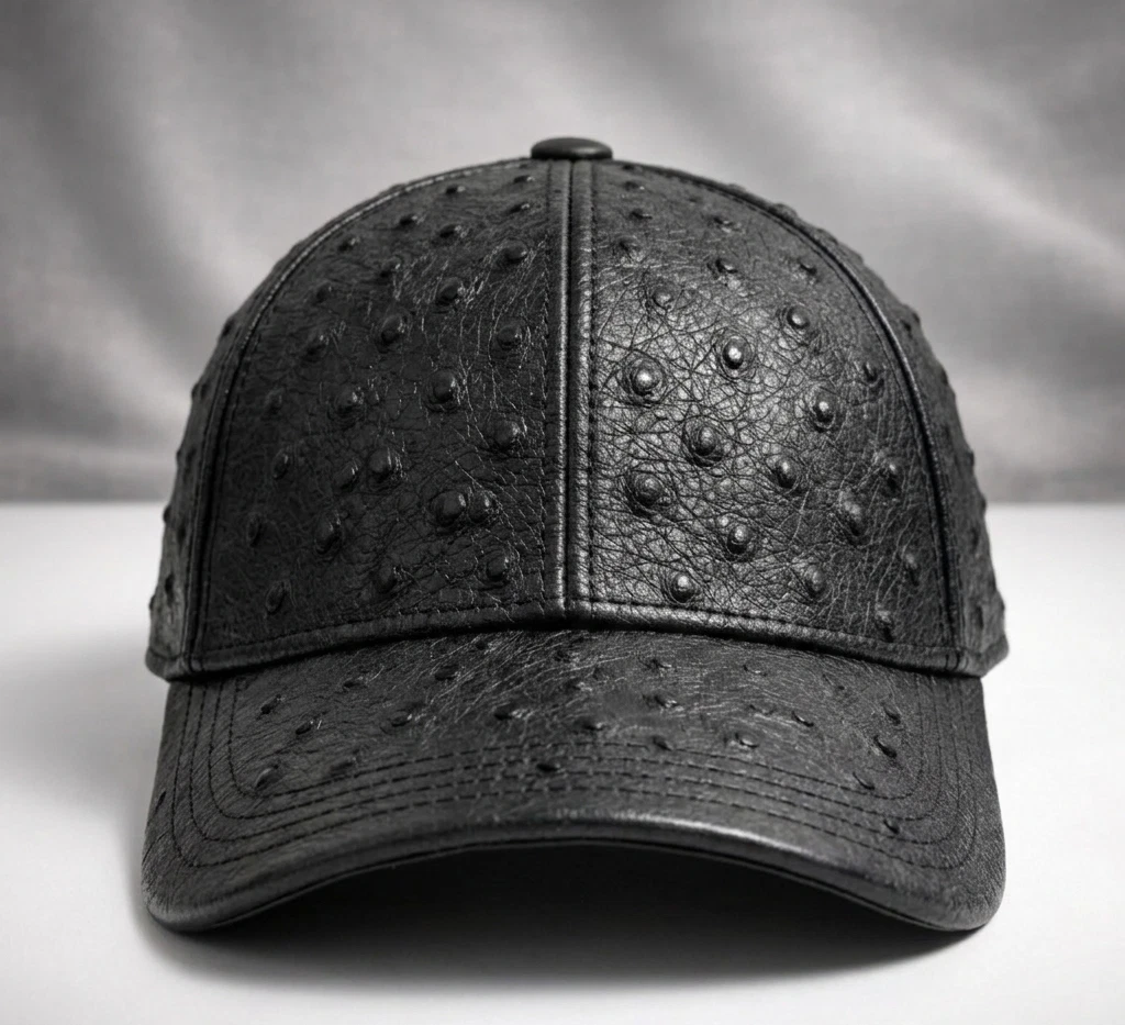 100% Geniune Leather Baseball Cap, Quil Embossed, Unisex Adjustable Hat