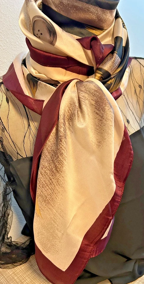 Nueva bufanda rectangular vintage de 36 x 69 pulgadas grande, púrpura, bronceada, dorada - seda - VS-59 Foto 2 de 4