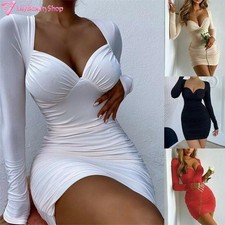 V Neck Bodycon Womens Dresses Casual Clubwear Elegant Gown Mini Dress Sexy