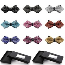 Men Luxury Shiny Crystal Pre-tied Diamond Tip Bowtie Formal Bow Tie With Box