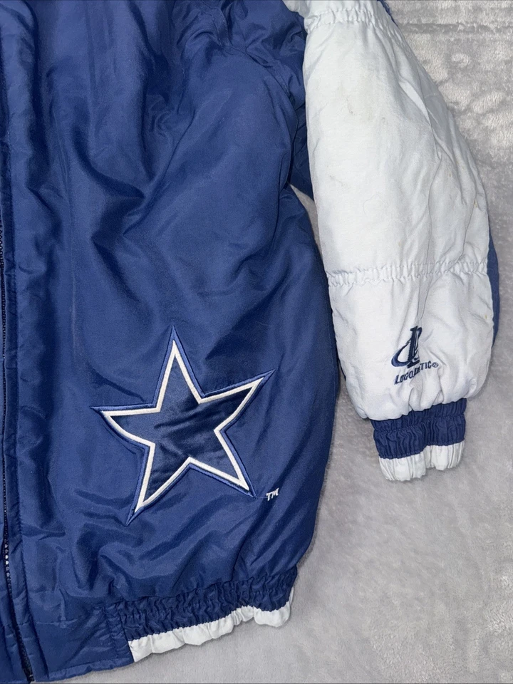 Vintage 90s Logo Athletic Pro Line Dallas Cowboys Puffer Coat Jacket Logo Y Med - Image 3 of 4