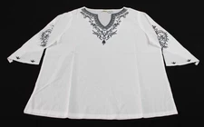 Collections Etc. Women's Tonal Embroidered V-Neck Tunic AC2 White Size 2XL NWT 