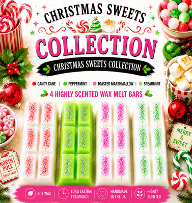 Weihnachten Wax Melts Geschenkset 4 Schnappriegel Zuckerstange Pfefferminz Spearmint