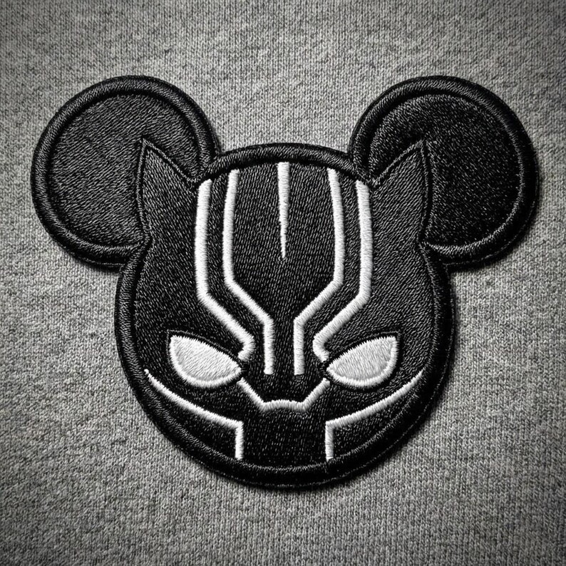 Mickey Black Panther Mask Embroidered Patch Iron On Jacket Vest Hat 3–8 Inch