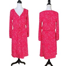 GAP XS Red Colorful Micro Floral Long Sleeve Tie Waist Button Front Midi Dress