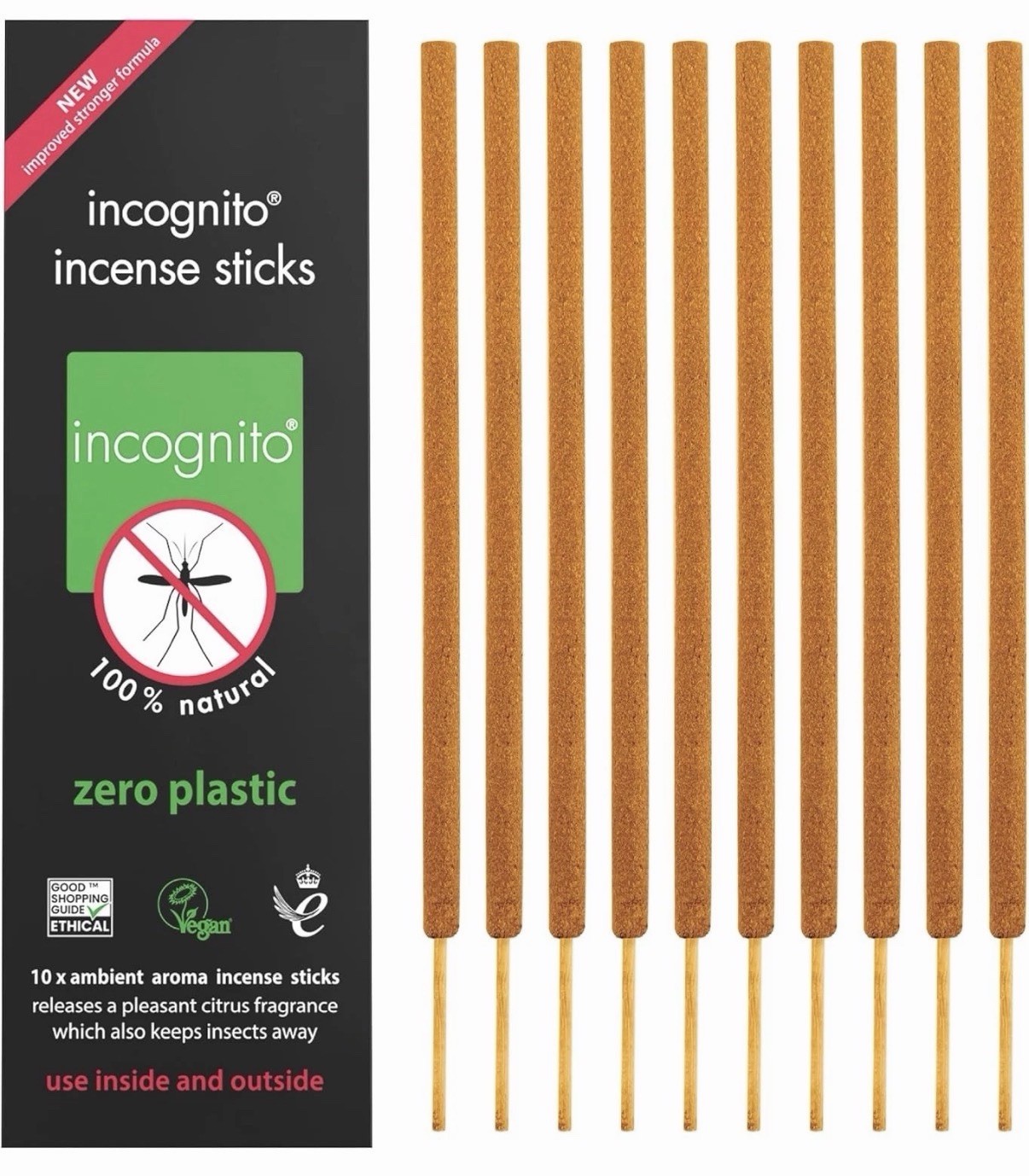 INCOGNITO AntiMosquito Citronella incense Sticks sticks Zero Plastic 10 Pack