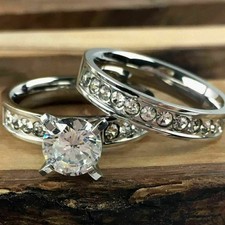 Engagement Wedding Ring Set 3.50Ct Round Cut Moissanite White Gold Finish Size 7