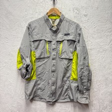 Eddie Bauer Sport Shop Fishing Shirt Men Large Gray Neon Angler Vented Pockets
