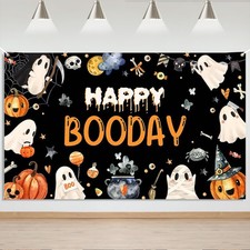 Halloween Happy Birthday Banner Backdrop Booday Birthday Party Decorations for