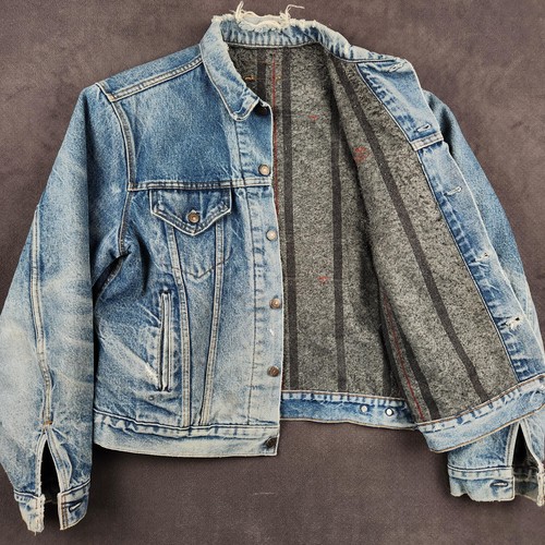 Vintage Levis Trucker Jacket Mens Large Blue Denim Blanket Lined Distressed 80s