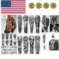 46 sheets Full Arm Skull Temporary Tattoos For Men Half Arm Shoulder Angel Ta...