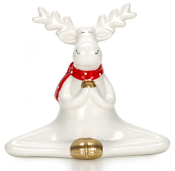 Yoga Elch Weihnachtsdekoration Tierfigur Rentier Hirsch Figur Keramik Weiß-image
