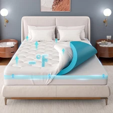 OhGeni Cooling 4 inch Dual Layer Queen Mattress Topper, 2 Queen, White 