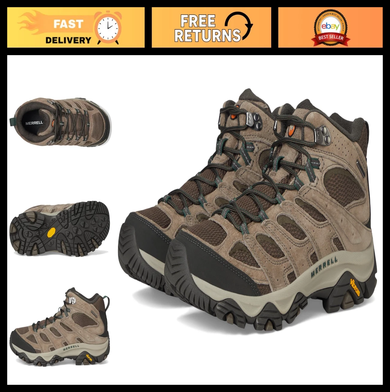 Men's Waterproof Mid Hiking Boots - Moab 3 Style, Durable, Comfortable Outdoor F