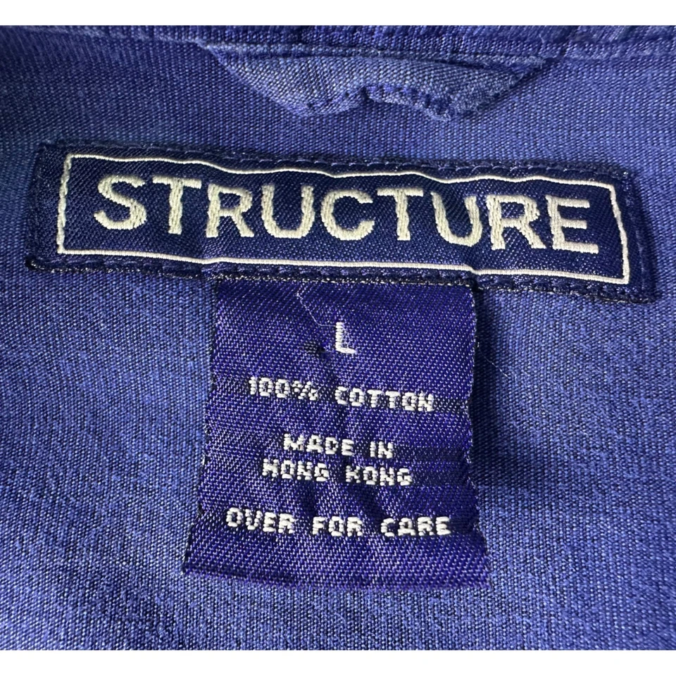 VINTAGE Structure Mens L Blue Button Down Long Sleeve Casual Shirt 100% Cotton - Image 3 of 4