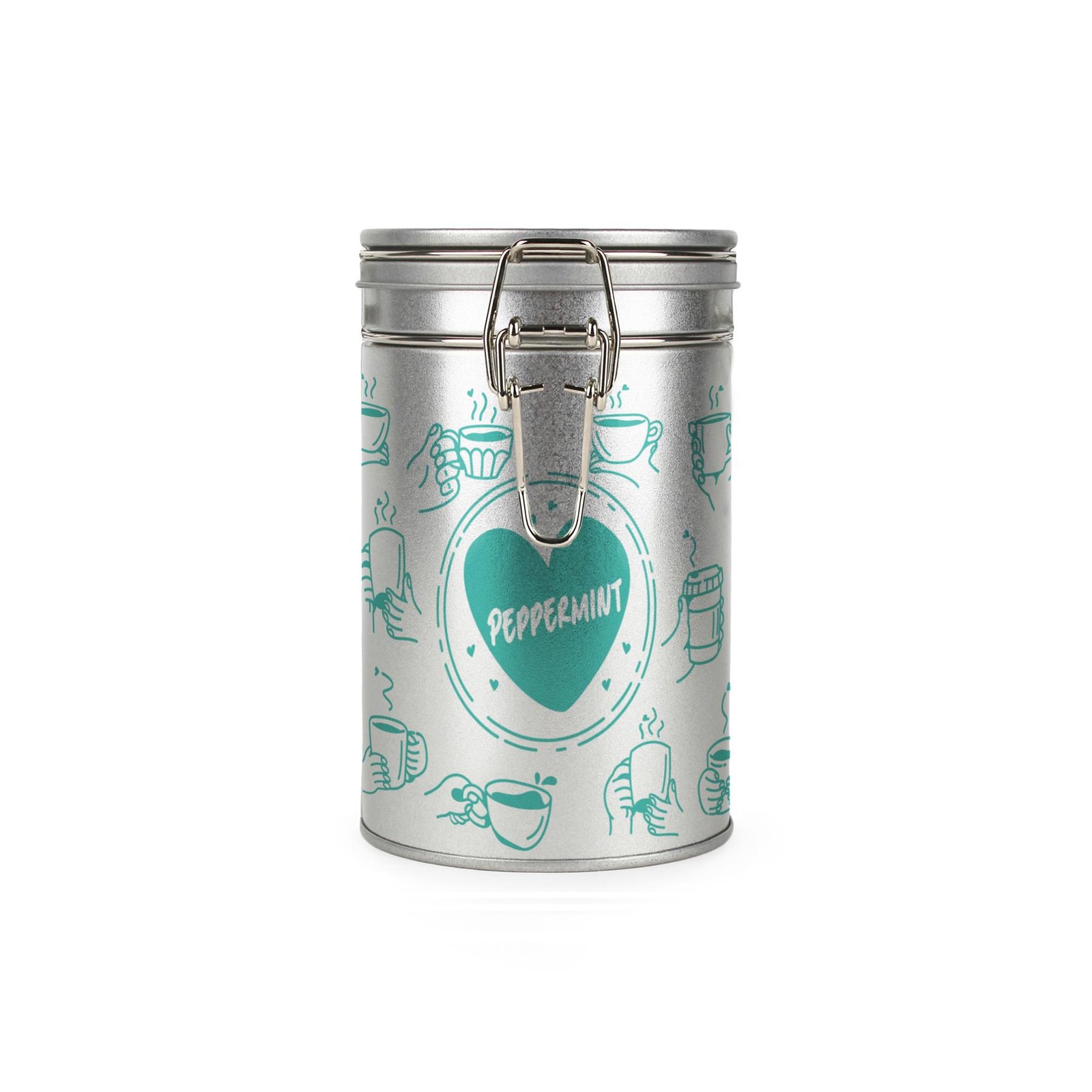Purely Home Peppermint Tea Heart Canister - Silver Metal Kitchen Storage Container - Turquoise - Image 2