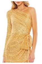 Ieena for Mac Duggal One Sleeve Sequin Gold Asymmetric Mini size 0 New Tags