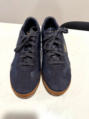 PUMA Men s Navy/White/Brown Low Top Lace-Up Athletic Sneaker Suede 397894-01