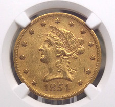 1854 "S" $10 Gold LIBERTY Head Eagle NGC AU53 #010 About Uncirculated ECC&C, Inc