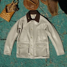 Mens Womens British Real Leather Hunting Coat Safari Jacket Trench Overcoats Zip