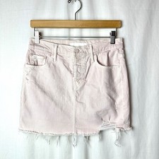 MOTHER Mini Fray Denim Skirt The Vagabond Soft Pink Distressed Raw Hem Size 25