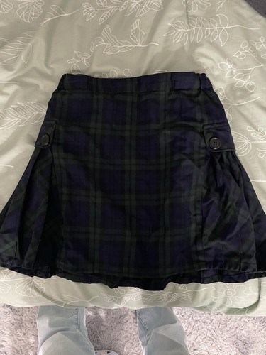 Blue and green plaid pleated mini skirt
