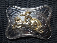 WESTERN BUCKING BRONCO COWBOY BELT BUCKLE VINTAGE RARE 1970s USA COWGIRL