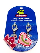 Top Paw Dog Collar Charm Set Diva Pampered Pink Heart Crown Diamond Clip New 1pc