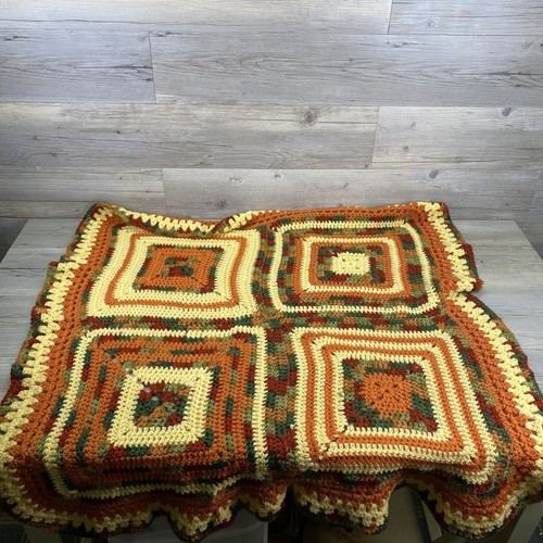 Handmade Crocheted Granny Square Receiving Blanket 36”x36” Fall Colors