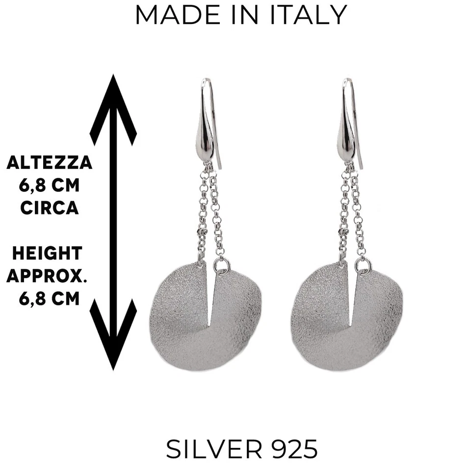 Orecchini lunghi argento925 rodiato cerchio pendente gioiello donna elegante - Immagine 2 di 3