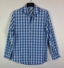 Kenneth Cole Reaction Shirt Mens Med 15 1/2 34-35 Blue Plaid Long Sleeve Button